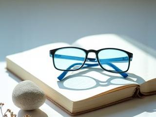 Blue light blocking glasses and a meditation cushion.